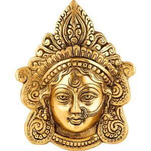 Ambika Durga Face Wall Hanging Metal Idol Showpiece - 15.24 cm (Gold Plated, Metal, Gold)
