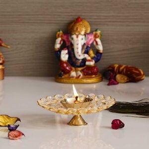 CraftIndia Bowl Shape Crystal Tea Light Holder Small