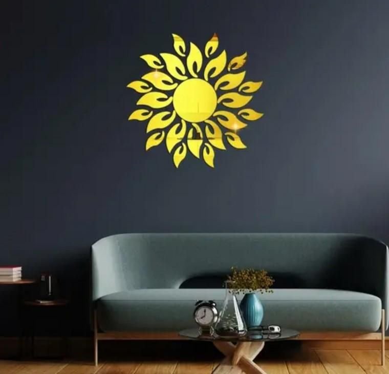 3D Wall Mirror Sticker Sun flame Gold - Image 2