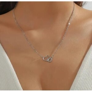 Womens Dual Heart Pendant with Chain Micro Plating