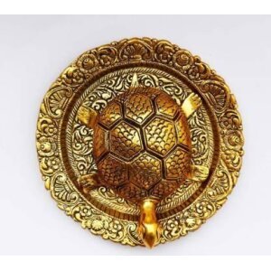 Tortoise on Glass Plate with Golden Border Vastu Yantra Showpiece