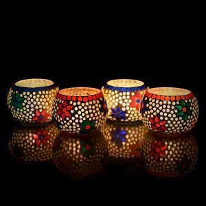 CraftIndia Set of 4 Mosaic Glass Decorative Tea Light Holder