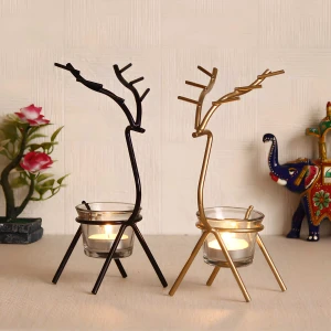 CraftIndia Set of 2 Deer Shape Decorative Handcrafted Metal Tea Light Holder