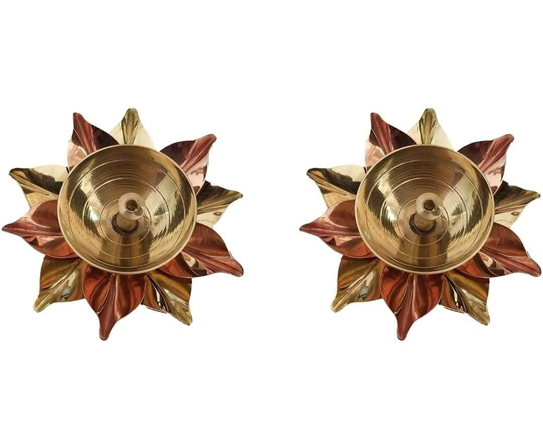 CraftIndia Set of 2 Floral Shape Metal Diya - Image 3