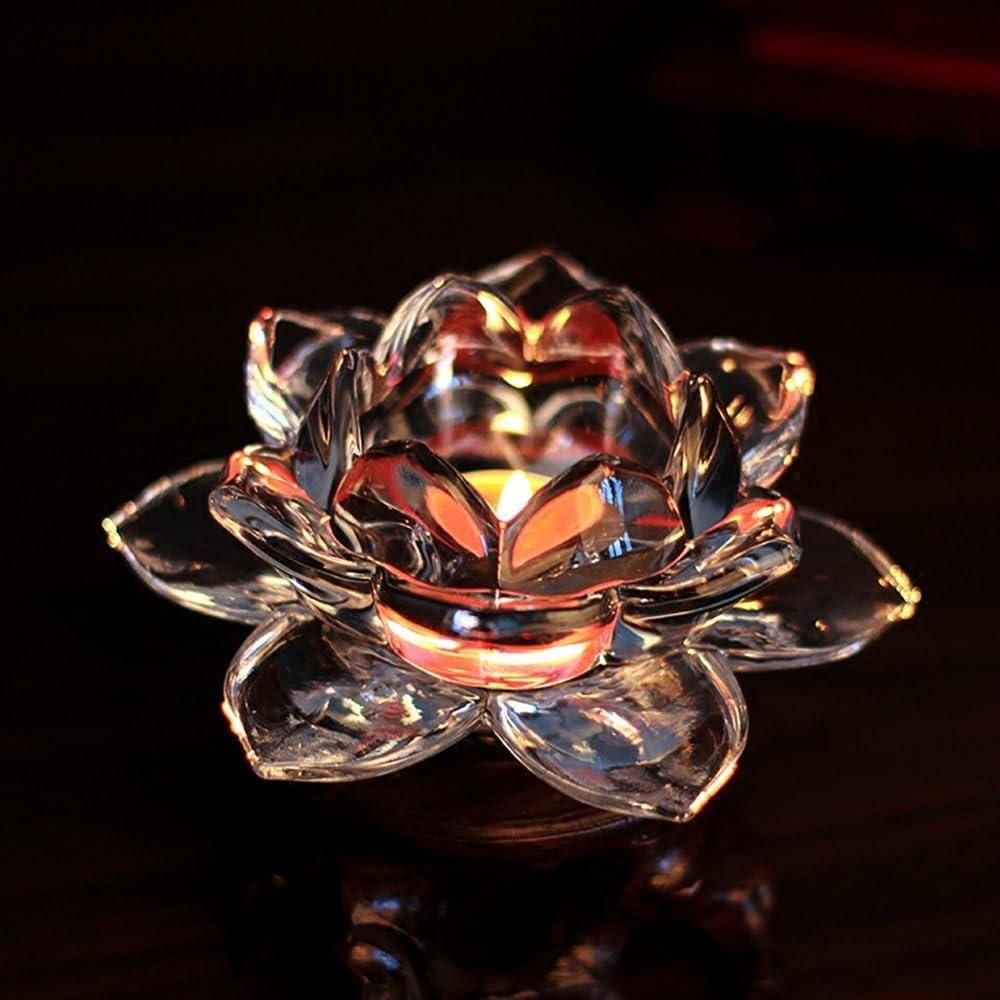 Glass Lotus Flower Tea Light Candle Holder Set - Image 3
