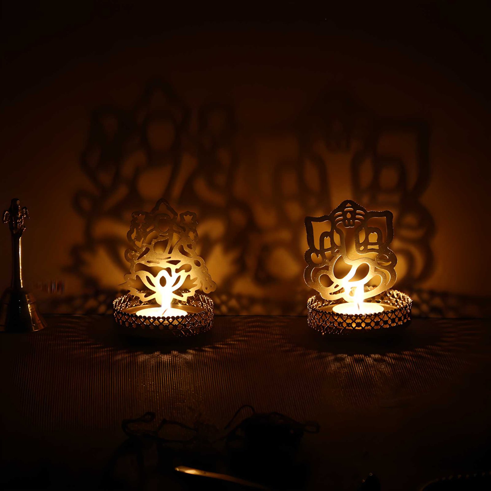 CraftIndia Lord Ganesha and Laxmi Shadow Tea Light Holder - Image 2