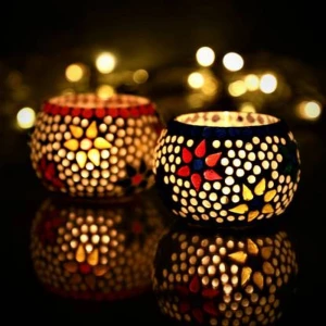 CraftIndia Set of 2 Mosaic Glass Decorative Tea Light Holder