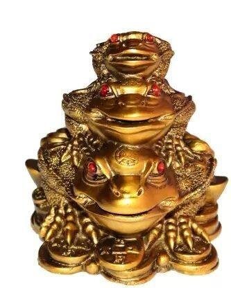Triple Frog Family With Money Coin & Ingot for health Wealth Power & Prosperity - 10 cm - Image 2