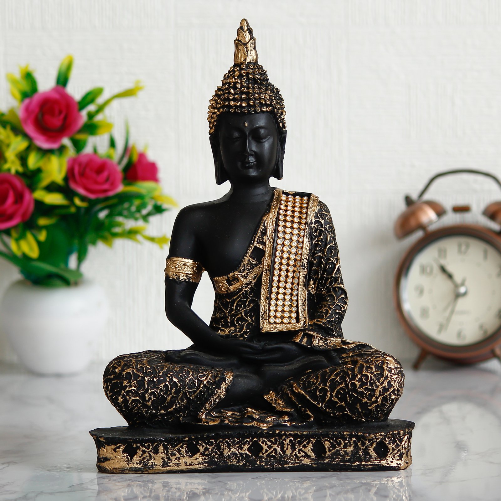 CraftIndia Black and Golden Meditating Lord Buddha Handcrafted Decorative Showpiece - Image 2