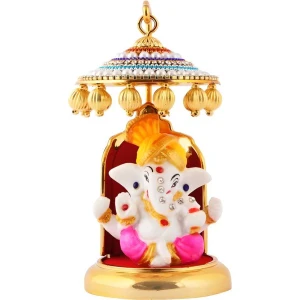 Ganesh Ji Idol Statue for Car Dashboard Showpiece 6 cm (Polyresin, Multicolor)