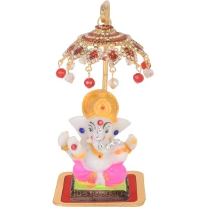 Chatri Aasan Ganesh Idols Decorative Showpiece - 6 cm (Polyresin, Gold)