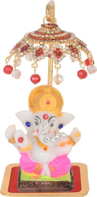 Chatri Aasan Ganesh Idols Decorative Showpiece - 6 cm (Polyresin, Gold)