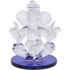 Crystal ganesha Twin side face for car dashboard idols Showpiece - 5.5 cm  (Crystal, Blue)