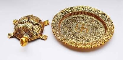Tortoise on Glass Plate with Golden Border Vastu Yantra Showpiece - Image 3