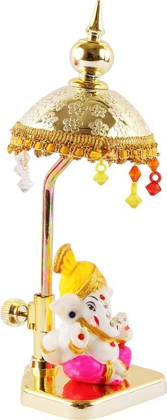 Exquisite Marble Ganesh with Umbrella Elegant Idol Decorative Showpiece - 20 cm (Polyresin, Multicolor) - Image 2