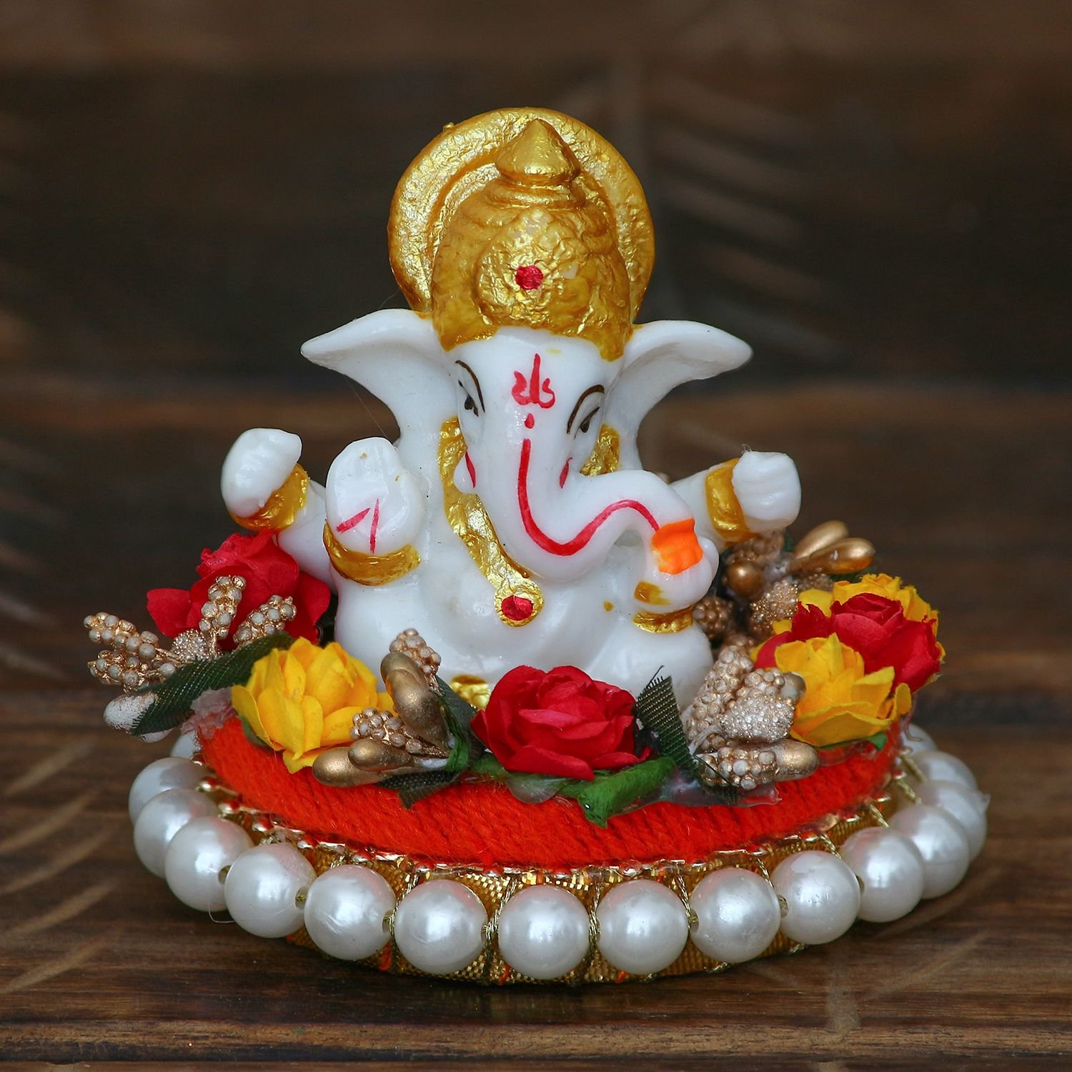 CraftIndia Lord Ganesha Idol on Decorative Handcrafted Plate for Home and Car - Image 2