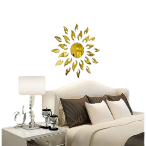3D Wall Mirror Sticker Sun flame Gold