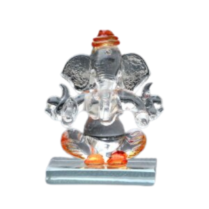 CraftIndia Orange and Transparent Double Sided Crystal Car Ganesha Showpiece