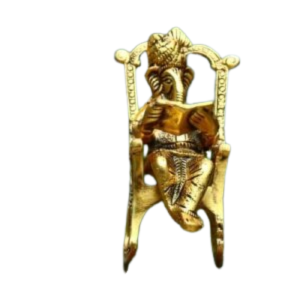 Golden Lord Ganesha Statue Sitting On A Rocking Chair And Reading Ramayan Showpiece