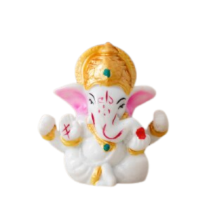 CraftIndia White Lord Ganesha Idol with Golden Mukut