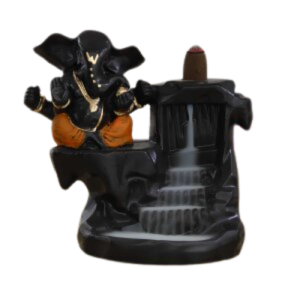 CraftIndia Lord Orange Ganesha Smoke Backflow Cone Incense Holder Decorative Showpiece with 10 free Smoke Backflow Scented Cone Incenses