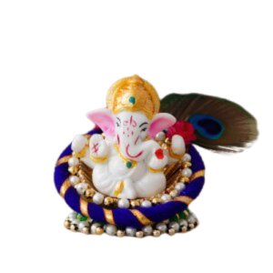 CraftIndia Lord Ganesha Idol on Decorative Handcrafted Floral Plate for Home and Car