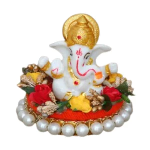 CraftIndia Lord Ganesha Idol on Decorative Handcrafted Plate for Home and Car