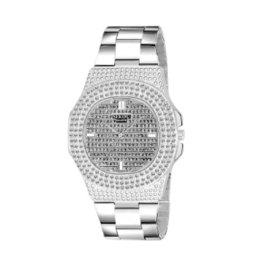 Golden Stone Studded Diamond Wrist Watch For Boys & Men