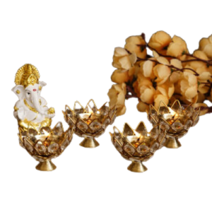 CraftIndia Set of 4 Lotus Shape Crystal Tea Light Holder