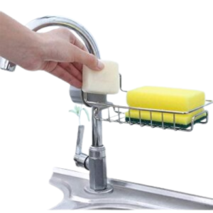 Sink Faucet- Kitchen Adjustable Sink Faucet Shelf Stainless Steel Drain Rack for Soap, Sponge, Clip Hanging Holder Dishcloth, Towel Rack