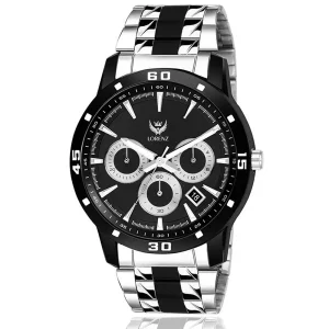 Lorenz Watch Two Tone Chain & Black Dial Watch For Men