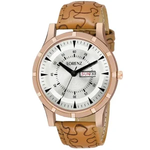 Lorenz Watch White Dial Leather Strap Day & Date Men’s Watch