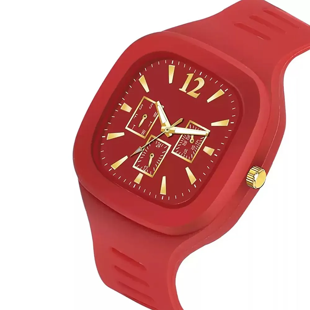 Lorenz Watch Stylish Square Red Dial Smooth Silicon Strap Analog Watch- Red - Image 2