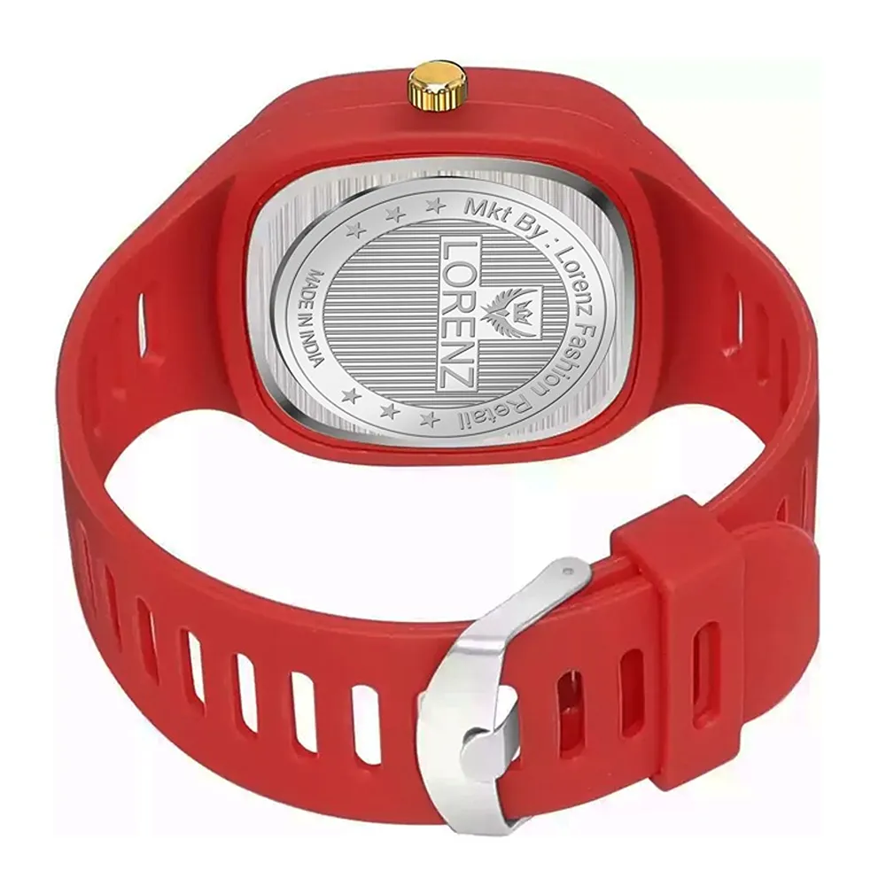 Lorenz Watch Stylish Square Red Dial Smooth Silicon Strap Analog Watch- Red - Image 3