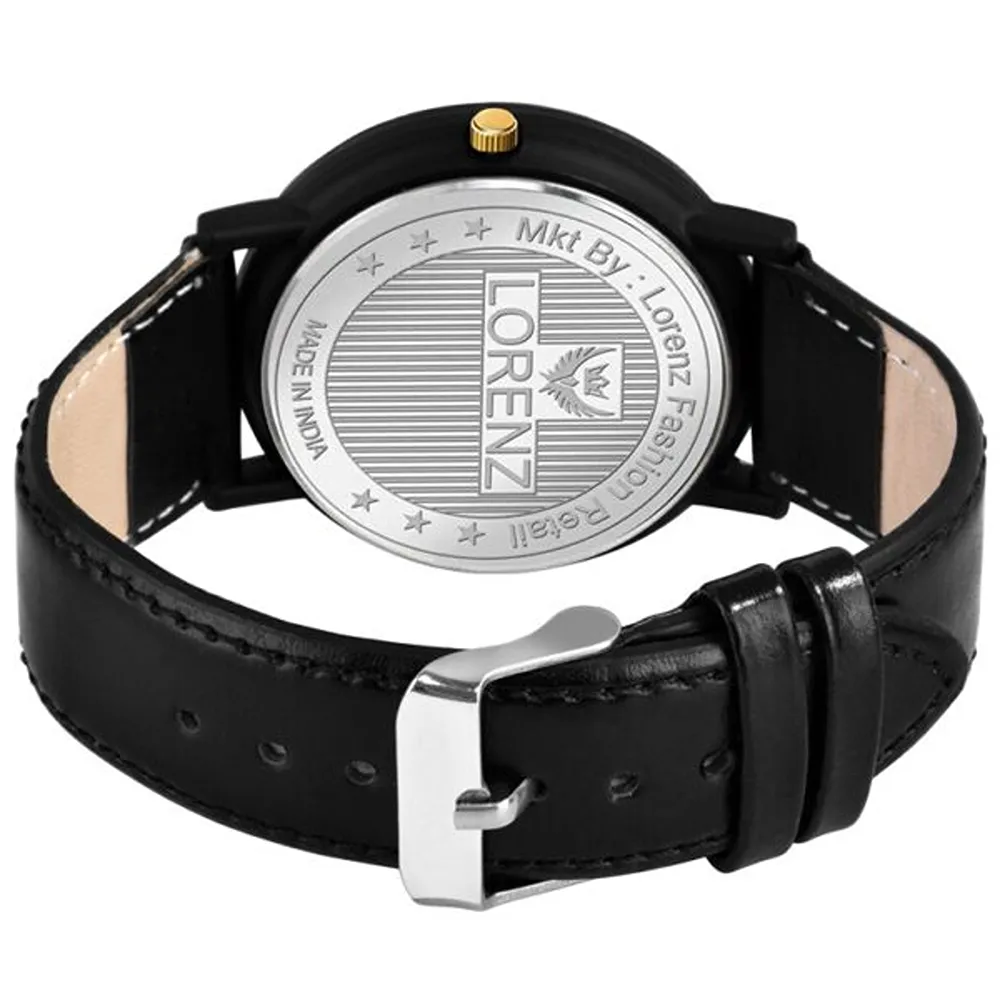 Lorenz Watch Black Leather Strap & White Roman Dial Analogue Watch For Men - Image 3