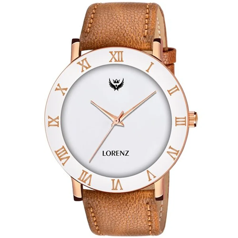 Lorenz Watch Brown Leather Strap & White Roman Dial Analogue Watch For Men