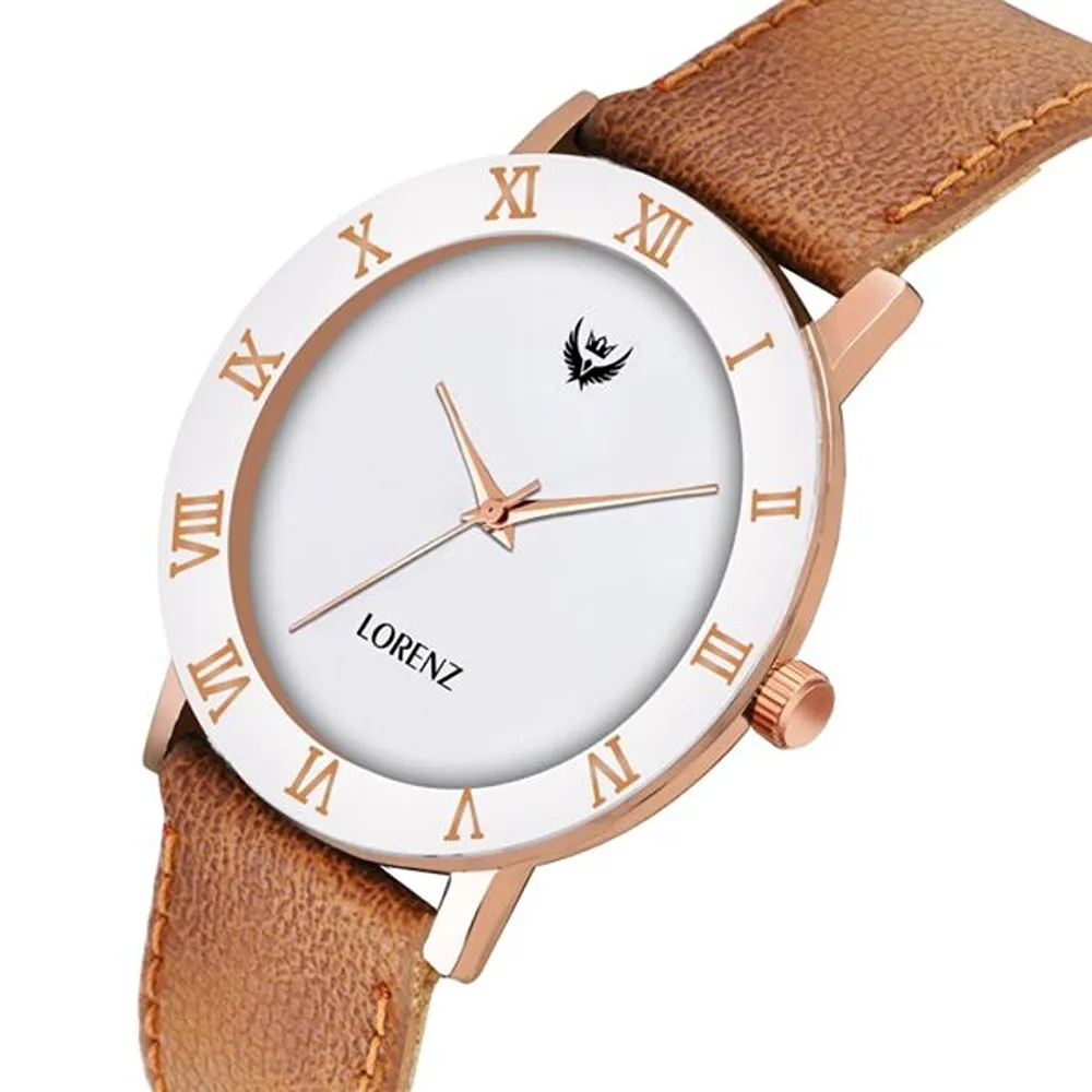 Lorenz Watch Brown Leather Strap & White Roman Dial Analogue Watch For Men - Image 3