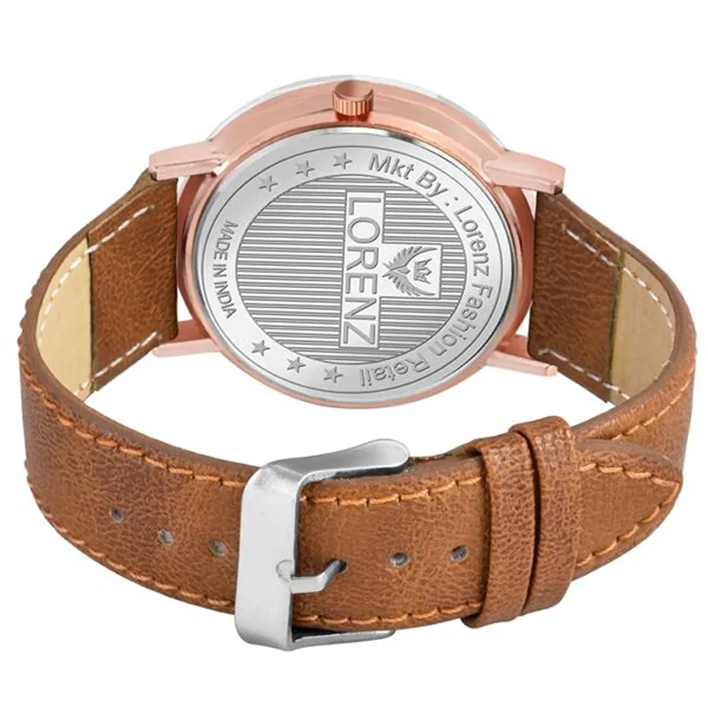 Lorenz Watch Brown Leather Strap & White Roman Dial Analogue Watch For Men - Image 2